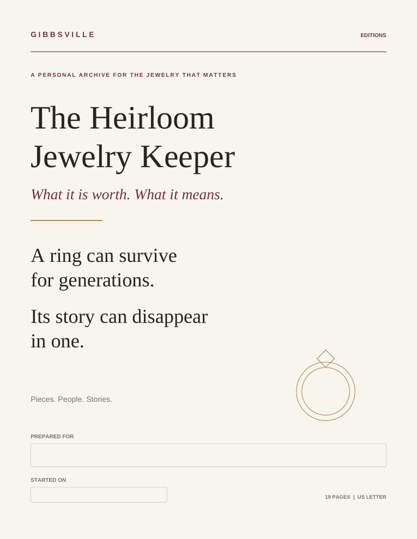 Cover of The Heirloom Jewelry Keeper by GIBBSVILLE Editions