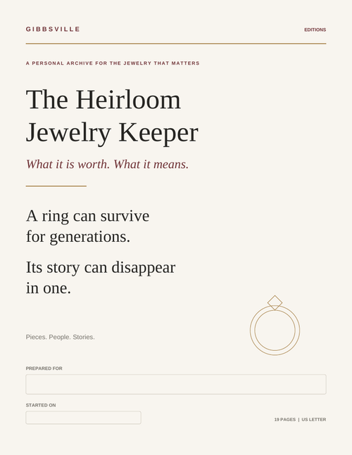 Cover of The Heirloom Jewelry Keeper by GIBBSVILLE Editions